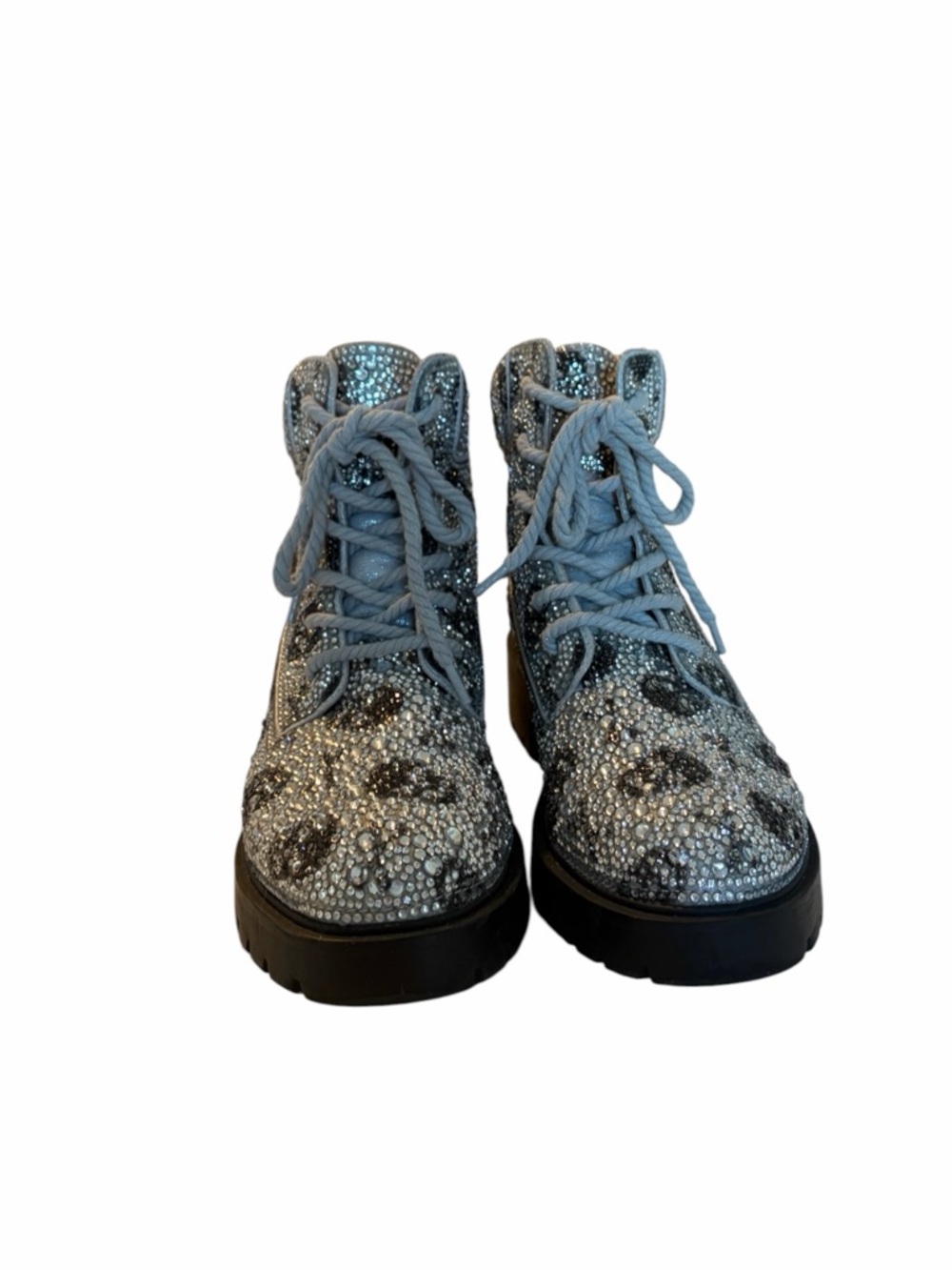 Betsy Johnson Hudson Skulls Crystal-Embellished Gray Black Lace-Up Ankle Boots.
